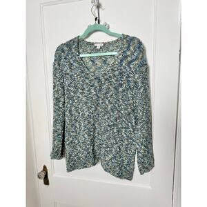 J. Jill Blue Green Chunky Knit Slouchy V-neck Oversized Sweater Women's Medium